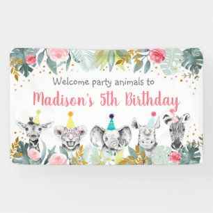 Banderoles Jour d'anniversaire du safari d'or rose animal