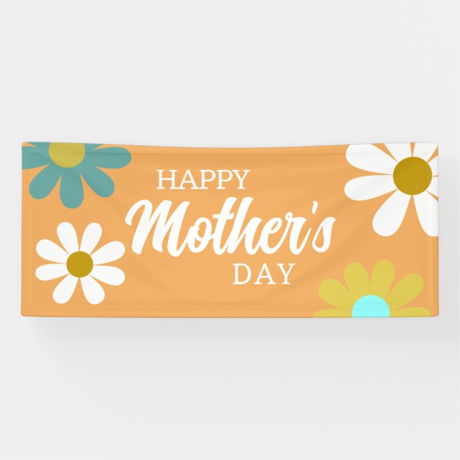 Banderoles Joyeuse Fête des mères Boho Retro Daisies Floral (Horizontal)
