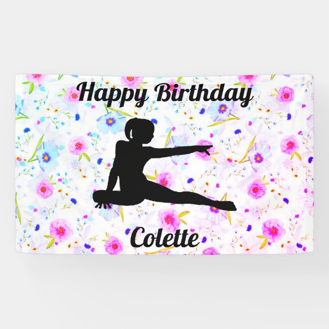 Banderoles Joyeuse Gymnastique d'anniversaire Custom Floral B (Horizontal)