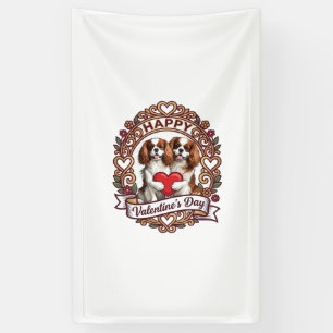 Banderoles Joyeuse Saint-Valentin Chien Cadre Floral Cœur Rou