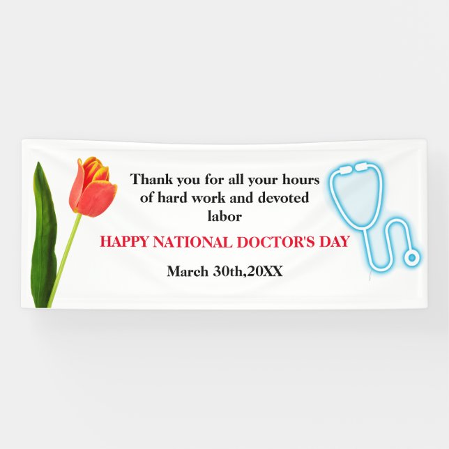 Banderoles Joyeuse tulipe et stéthoscope de jour des médecins (Horizontal)
