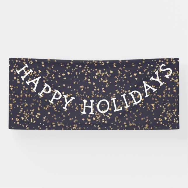 Banderoles Joyeuses Vacances Gold Stars Marine Bleu Noël (Horizontal)