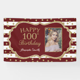 Banderoles Joyeux 100e anniversaire Banner Burgundy Gold Phot