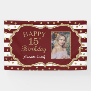 Banderoles Joyeux 15e anniversaire Banner Bourgogne et Gold P