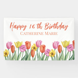 Banderoles Joyeux 16e anniversaire floral