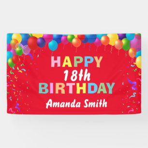 Banderoles Joyeux 18e anniversaire Ballons colorés Rouge