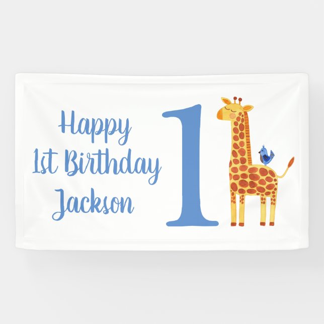 Banderoles Joyeux 1er anniversaire Giraffe Party (Horizontal)