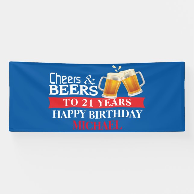 Banderoles Joyeux 21e anniversaire à la bière rouge et bleue (Horizontal)