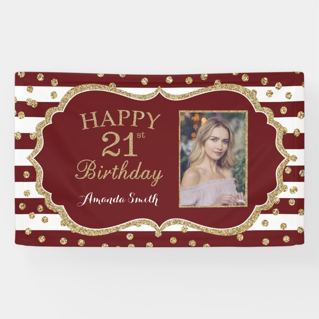 Banderoles Joyeux 21e anniversaire Banner Bourgogne et Gold P (Horizontal)