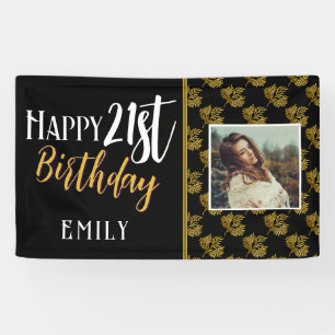 Banderoles Joyeux 21e Anniversaire Fond de Photo Feuillage Do