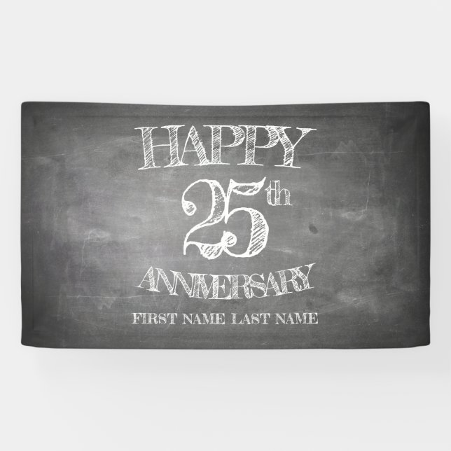 Banderoles Joyeux 25e anniversaire sur le tableau de craie (Horizontal)