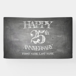 Banderoles Joyeux 25e anniversaire sur tableau craie