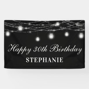 Banderoles Joyeux 30e anniversaire Mason Jars Lumières Noir B