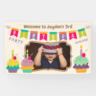Banderoles Joyeux 3e anniversaire Colorful Cupcakes Bunting P