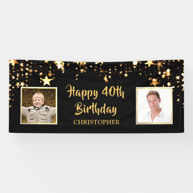 Banderoles Joyeux 40e anniversaire Alors & Maintenant Photos  (Horizontal)