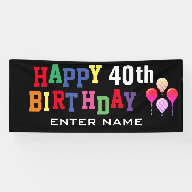 Banderoles Joyeux 40e anniversaire avec les ballons Black Cla (Horizontal)