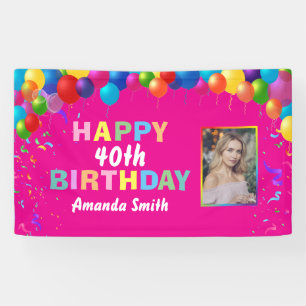 Banderoles Joyeux 40e anniversaire ballons colorés rose chaud
