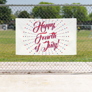 Banderoles Joyeux 4 Juillet script rouge blanc & bleu étoiles