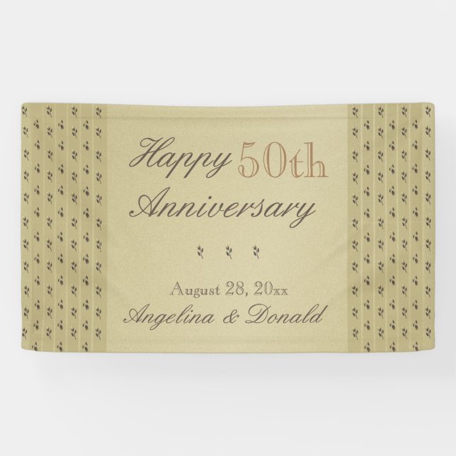 Banderoles Joyeux 50e anniversaire Mariage Floral Or moderne (Horizontal)