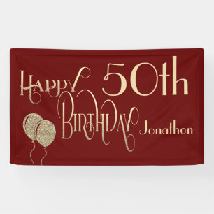 Banderoles Joyeux 50e anniversaire Nom Gold Texte Bourgogne