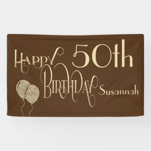 Banderoles Joyeux 50e anniversaire Nom Gold Texte Brown