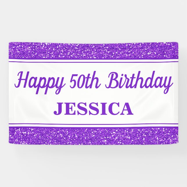 Banderoles Joyeux 50e anniversaire Parties scintillant violet (Horizontal)
