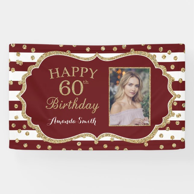 Banderoles Joyeux 60e anniversaire Banner Bourgogne et Gold P (Horizontal)