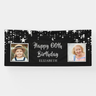 Banderoles Joyeux 60e anniversaire Black Silver Stars Nom
