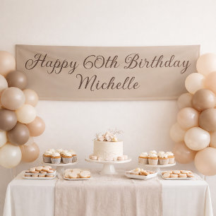 Banderoles Joyeux 60e Anniversaire Élégant Script Taupe Fête