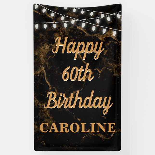 Banderoles Joyeux 60e anniversaire Lumières Or Noir Vertical (Vertical)