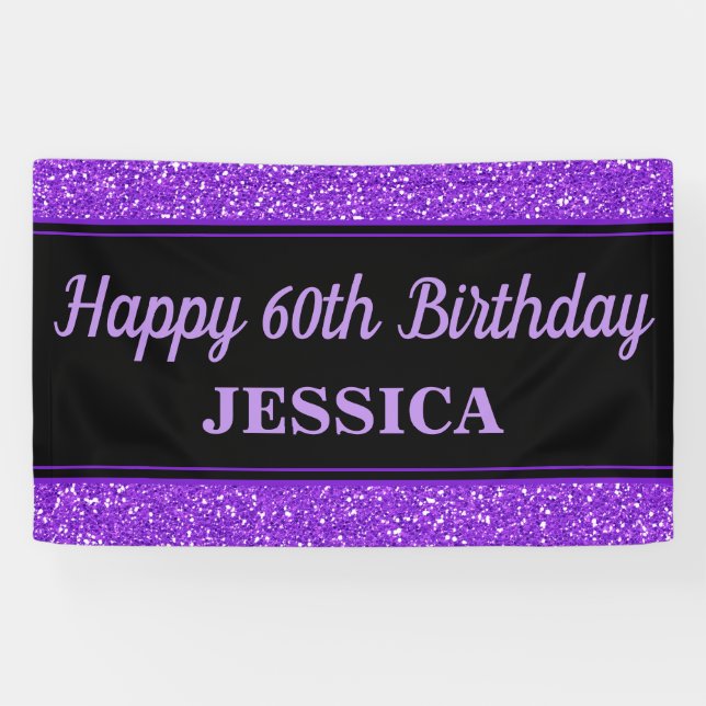 Banderoles Joyeux 60e anniversaire violet Parties scintillant (Horizontal)