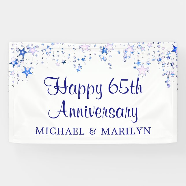 Banderoles Joyeux 65e anniversaire Sapphire Bleu étoiles (Horizontal)