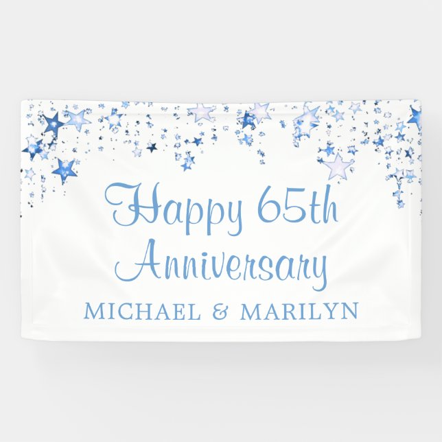 Banderoles Joyeux 65e anniversaire Sky Blue Stars (Horizontal)