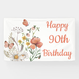 Banderoles Joyeux 90e Anniversaire Fleurs Sauvages Personnali
