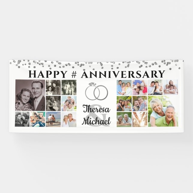 Banderoles Joyeux Anniversaire 18 Collage Photo Personnalisé  (Horizontal)