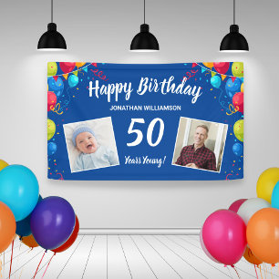 Banderoles Joyeux Anniversaire, 2 Photos, Tout Âge, Ballons A
