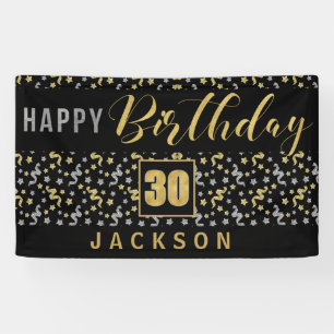 Banderoles Joyeux anniversaire 30 avec nom Noir et Or