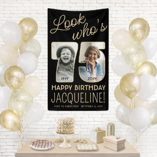 Banderoles Joyeux Anniversaire 75 ans, fête avec 2 photos