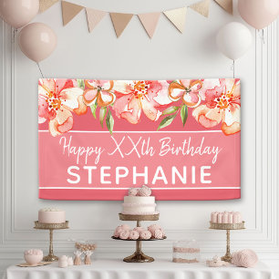 Banderoles Joyeux anniversaire - Aquarelle Peint Fleurs texte