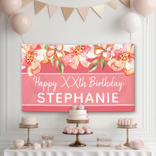 Banderoles Joyeux anniversaire - Aquarelle Peint Fleurs texte (Custom Birthday Banner)