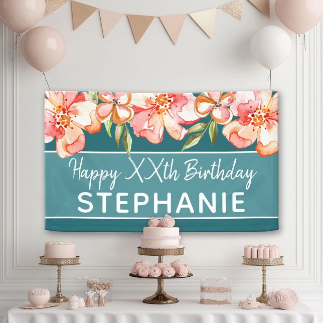 Banderoles Joyeux Anniversaire - Aquarelle Peinte Fleurs (Custom Birthday Banner)