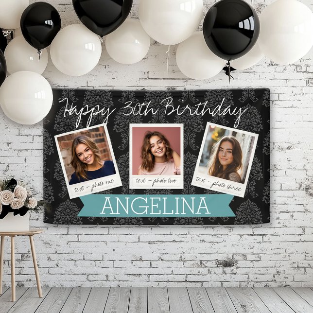Banderoles Joyeux anniversaire avec 3 photos - peut modifier  (Custom Birthday Banner)