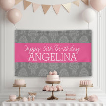 Joyeux anniversaire avec Grey tendance et Damask r