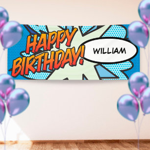 Banderoles JOYEUX ANNIVERSAIRE Bande Dessinée Pop Art Bleu