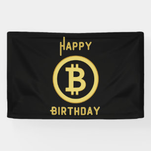Banderoles Joyeux Anniversaire Bitcoin Gold 2.5x4 Vinyle