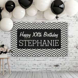 Banderoles Joyeux anniversaire - Black White Chevrons Texte p