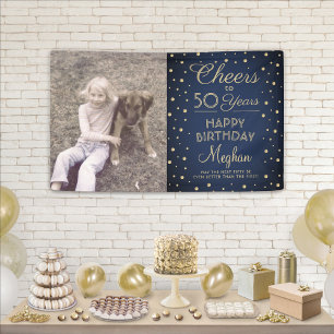 Banderoles Joyeux Anniversaire Bleu Nuit Or Confettis Photo