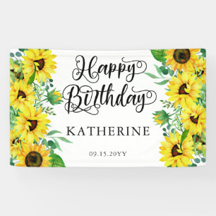 Banderoles Joyeux Anniversaire Boho Sunflowers Eucalyptus P