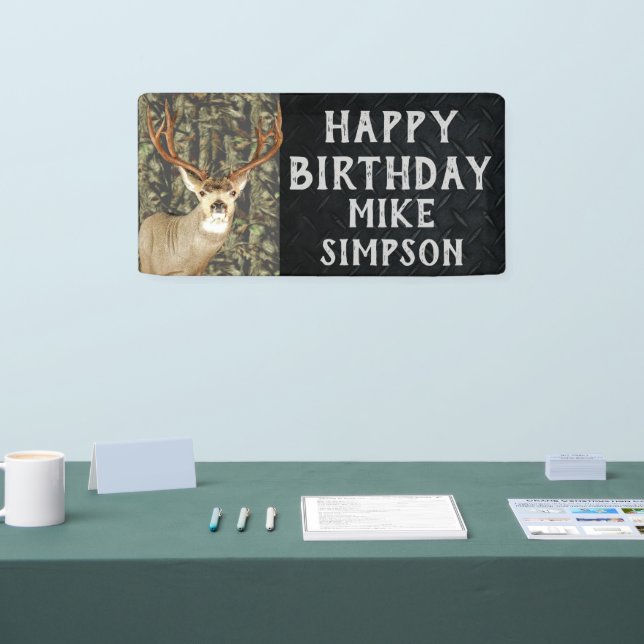 Banderoles Joyeux Anniversaire Camouflage Deer Hunting Hommes (Salon professionnel)