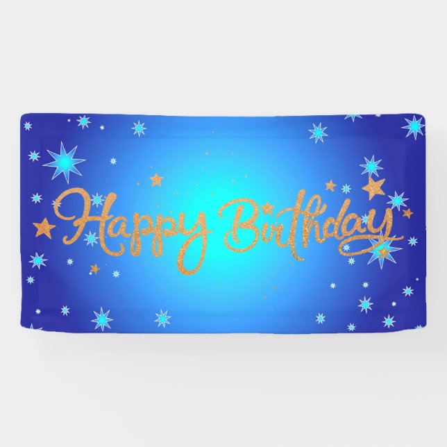 Banderoles Joyeux anniversaire, célébration or et bleu, (Horizontal)